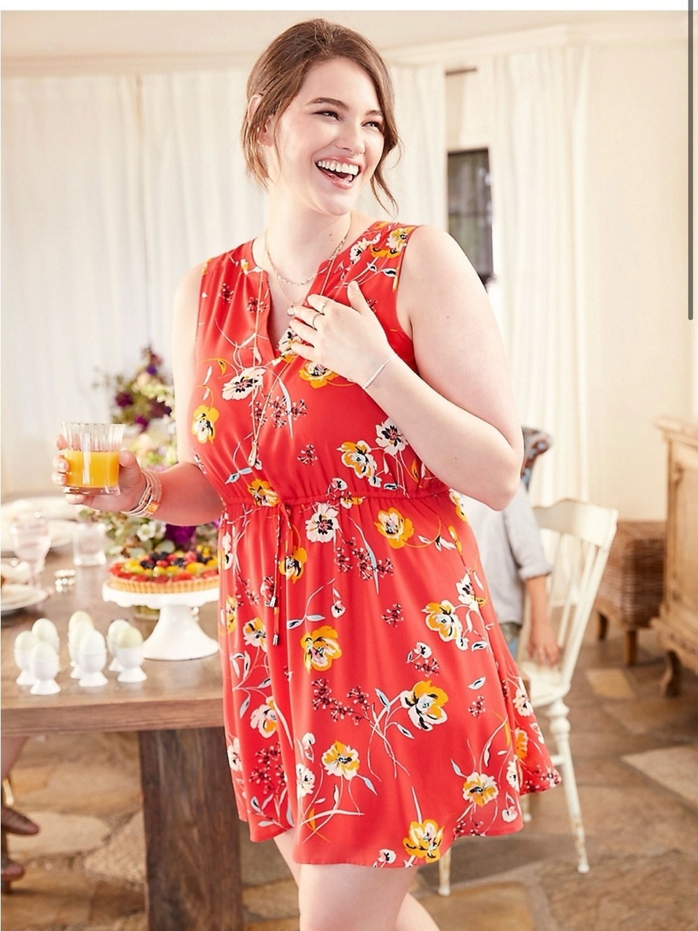 NWT Maurice's Large retro floral v-neck dress